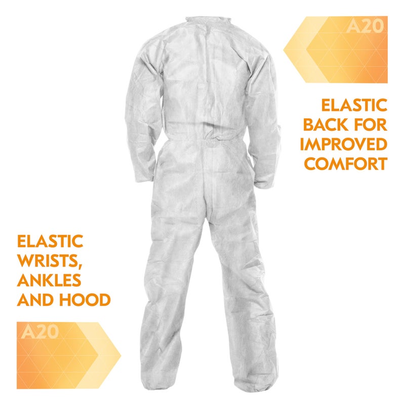 KleenGuard A20 Elastic Wrist and Ankle Coverall, 2X, White (37718), REFLEX Design, Zip Front - Image 3